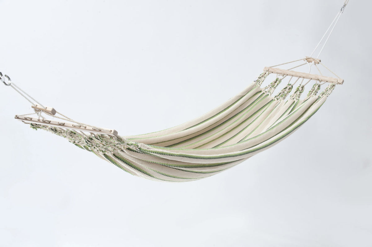 Einzelhängematte 'Relax' I weiß-grün 02 | L 300 x B 130 cm | 100% Baumwollgewebe