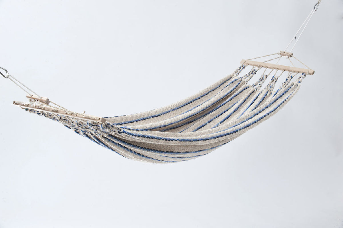 Einzelhängematte 'Relax' I beige-blau 10 | L 300 x B 130 cm | 100% Baumwollgewebe