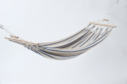 Einzelhängematte 'Relax' I beige-blau 10 | L 300 x B 130 cm | 100% Baumwollgewebe