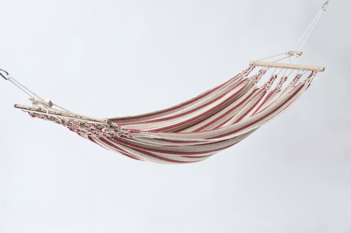 Einzelhängematte 'Relax' I beige-rot 11 | L 300 x B 130 cm | 100% Baumwollgewebe