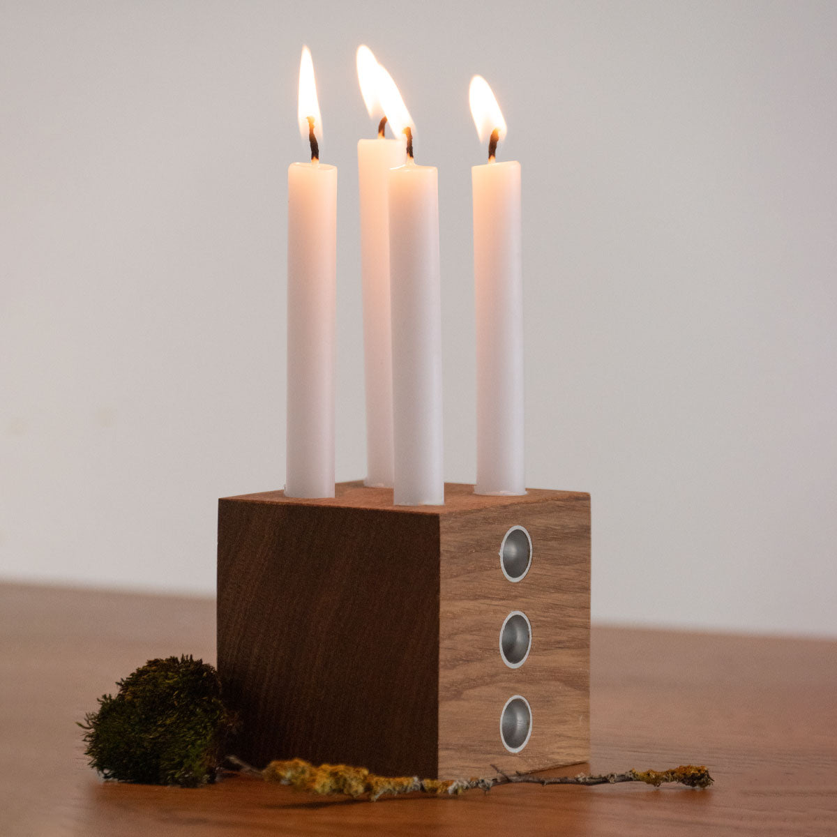 Kerzenwürfel 'Advent und mehr' | 7 x 7 x 7 cm | Eiche dunkel geölt | inkl.10 Christbaumkerzen weiß