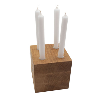 Kerzenwürfel 'Advent und mehr' | 7 x 7 x 7 cm | Eiche hell geölt | inkl.10 Christbaumkerzen weiß