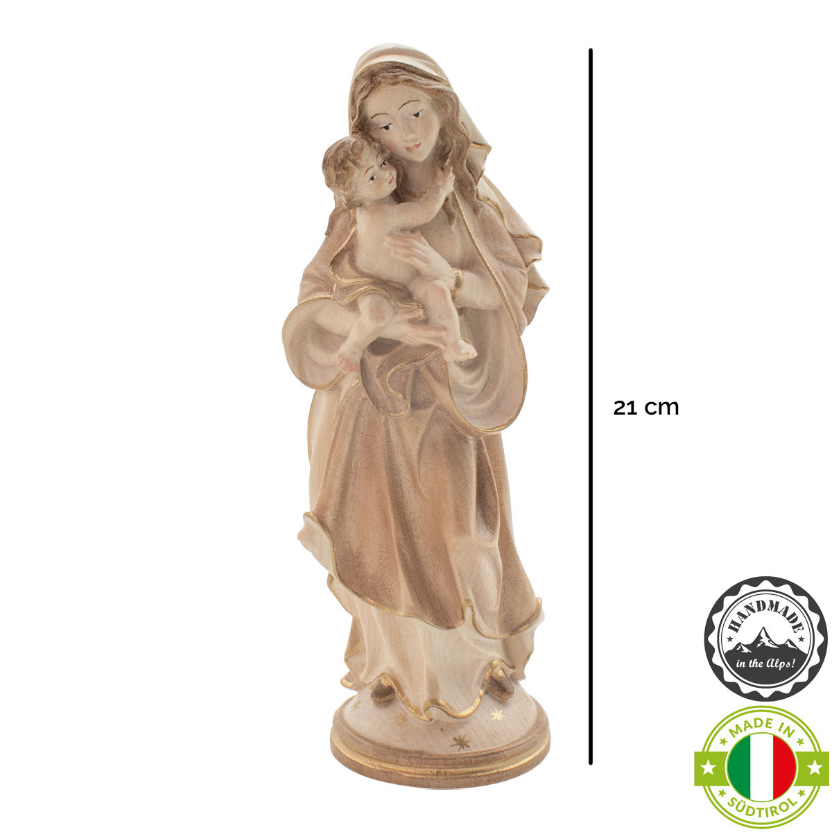 Madonna der Hoffnung mit Kind | Massivholz Figur | 3 x gebeizt | Höhe 21 cm | Made in Südtirol