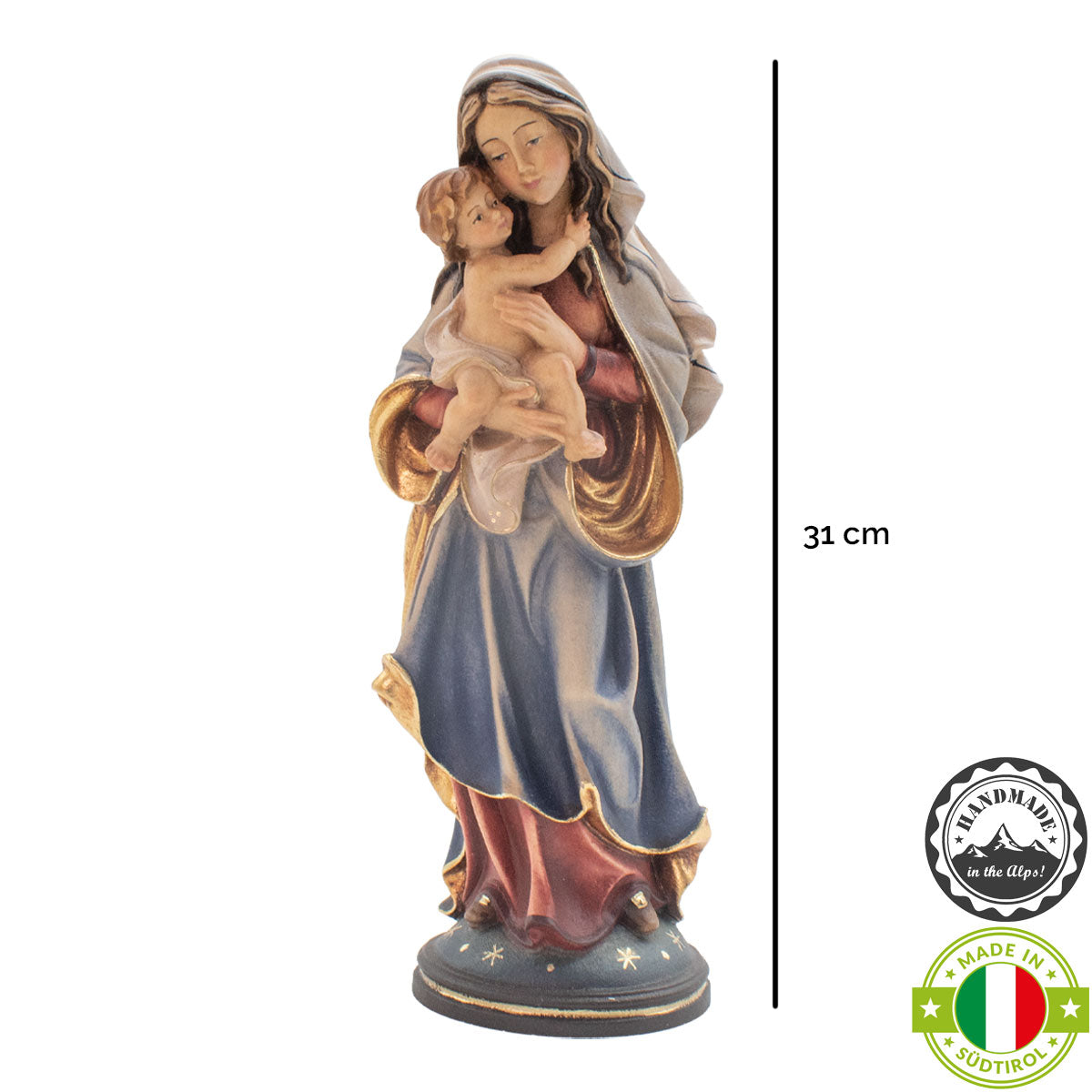Madonna der Hoffnung mit Kind | Massivholz Figur | Bunt bemalt | Höhe 31 cm | Made in Südtirol
