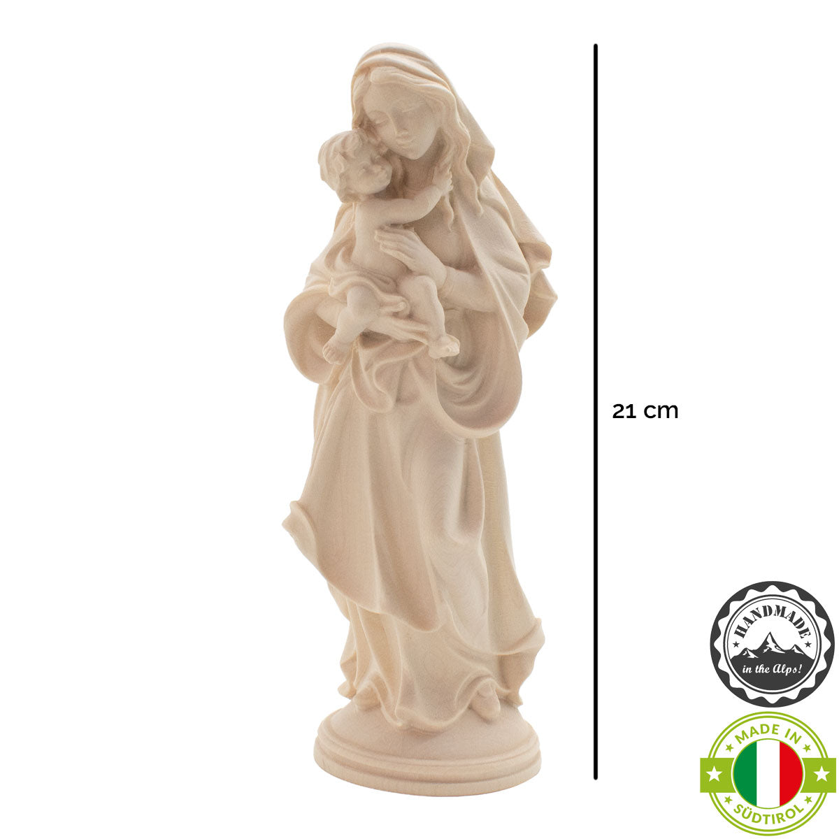 Madonna der Hoffnung mit Kind | Massivholz Figur | Natur | Höhe 21 cm | Made in Südtirol